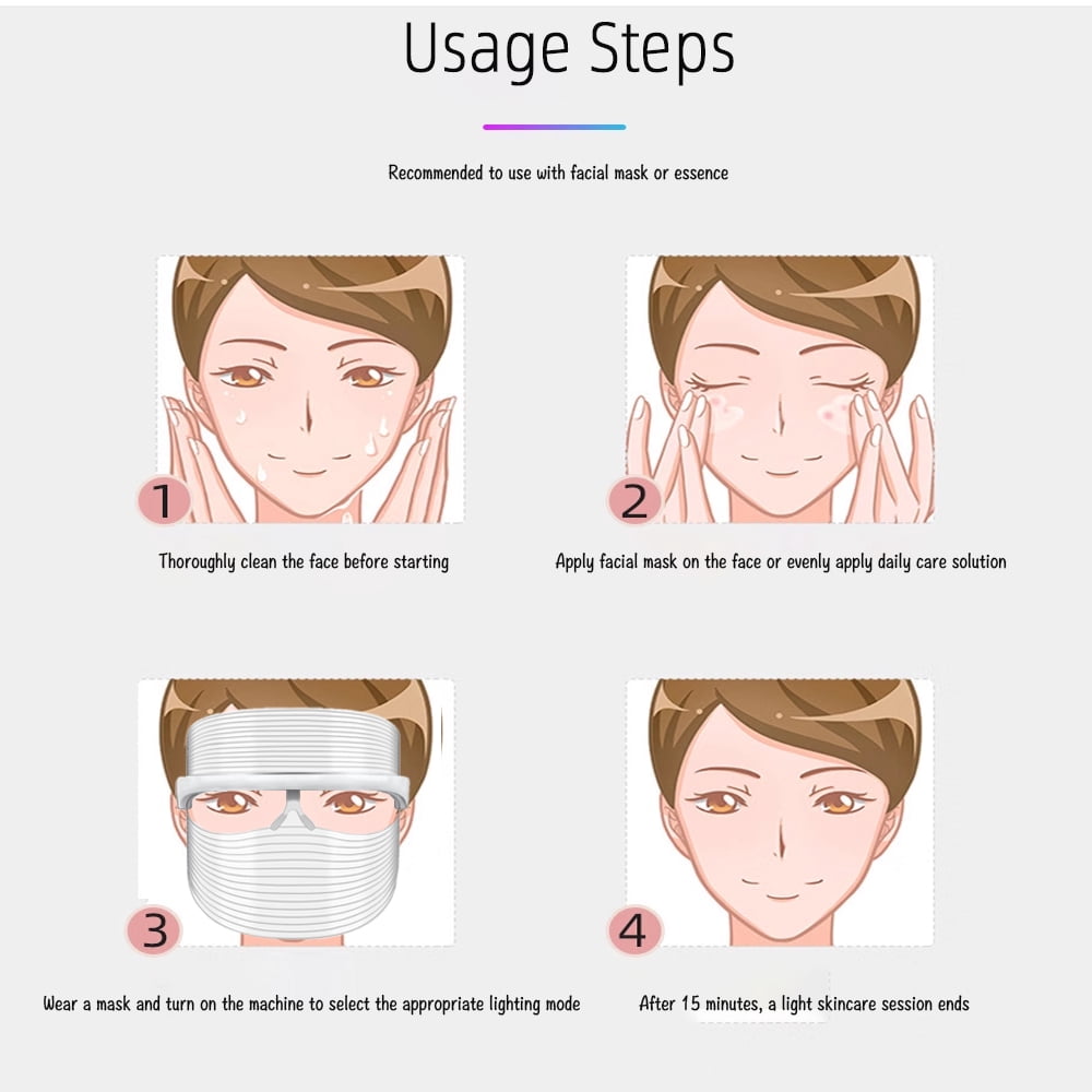 Red light therapy mask being worn during skincare routine
