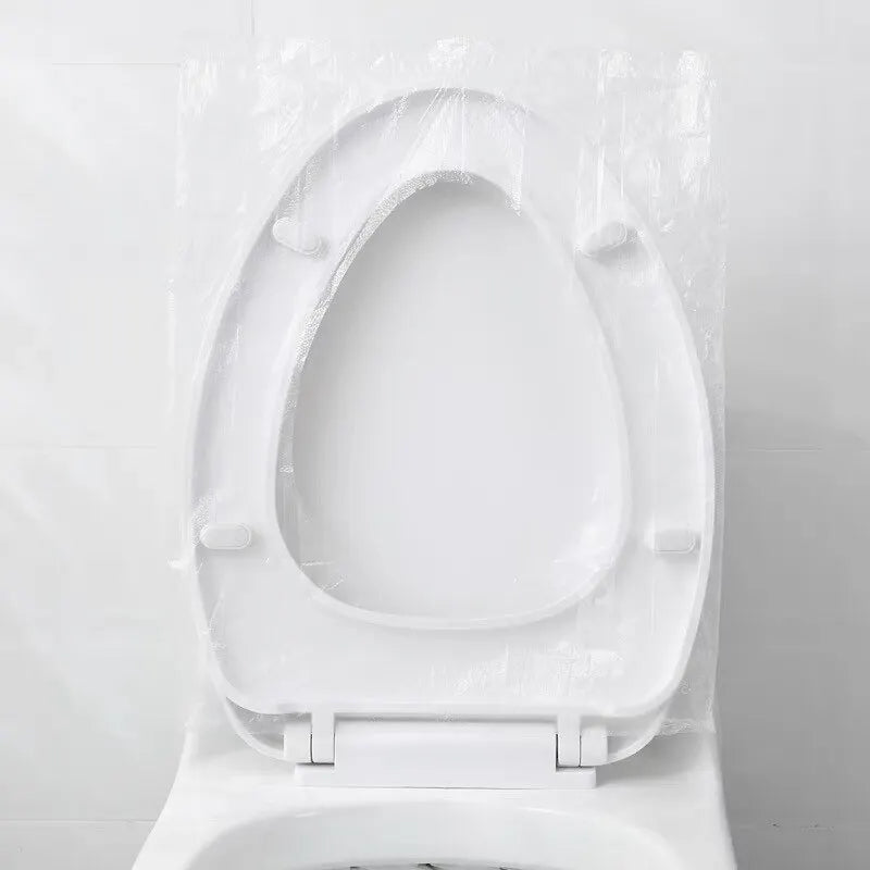 Waterproof toilet seat cover placed on a toilet seat